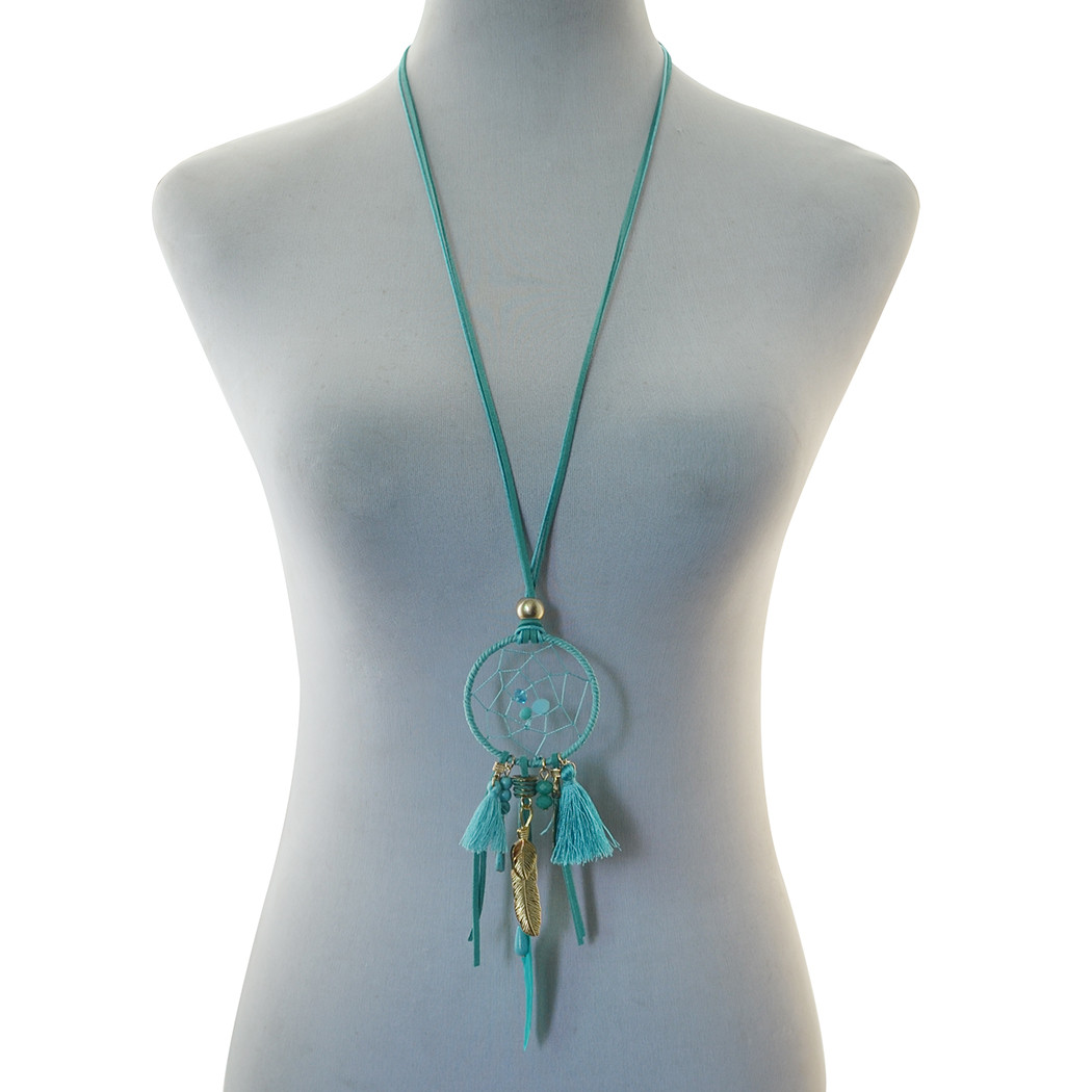 时尚波西米亚羽毛项链 欧美绿松石流行街拍流苏项饰饰品