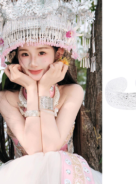 复古仿苗银开口手镯少数民族风