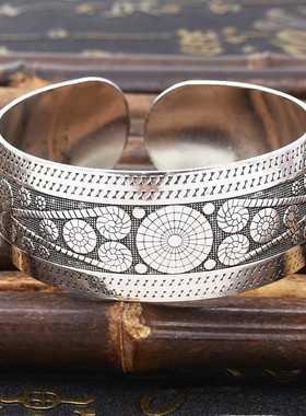 民族风复古手镯开口可调节银色