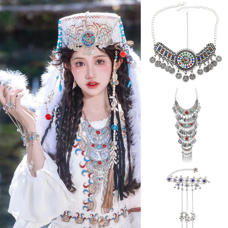 苗疆民族风钱币流苏额头链铃铛手骨链少数民族风项链异域风配饰女