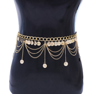 波西米亚异域风多层钱币流苏腰链女古风裙子汉服腰饰舞蹈演出配饰