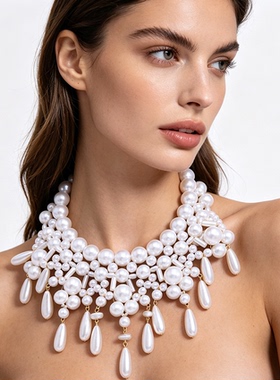 欧美风轻奢多层水滴珍珠锁骨项链