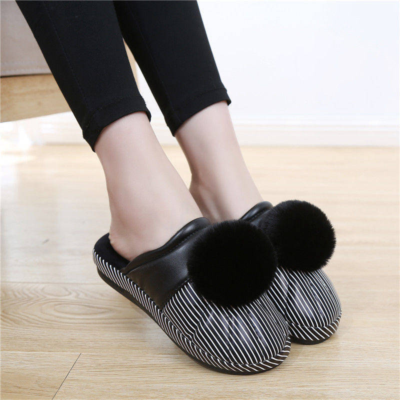 秋冬季女士防水PU皮兔毛毛球厚底高跟防滑保暖家居家毛绒棉拖鞋|msdalam kategori rumah harian, kasut bekalan, kasut rumah - dari Buy2taobao.com untuk memberikan perkhidmatan ejen Taobao profesional membeli