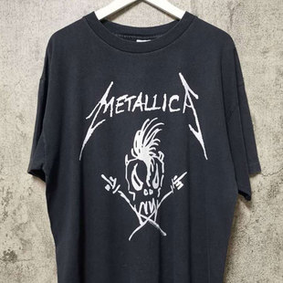 金属乐队METALLICA摇滚复古短袖oversize高街潮牌宽松纯棉T恤男女
