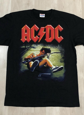 ACDC乐队硬摇滚印花短袖美式复古vintage高街休闲潮牌重磅纯棉T恤