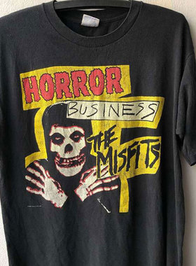 The misfits乐队朋克潮牌阿美咔叽短袖小领口复古宽松街头T恤男女