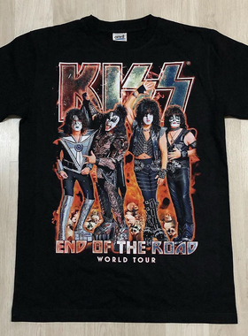 KISS乐队摇滚人像印花短袖美式复古vintage高街潮牌落肩款纯棉t恤
