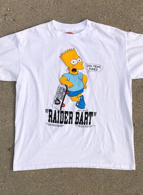辛普森一家Bart Simpson高街学院风vintage复古潮流男女短袖T恤棉