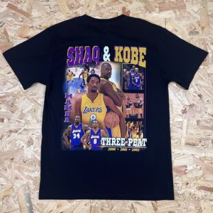 篮球巨星湖人队奥尼尔科比纪念款三连冠短袖VTG高街潮牌纯棉T恤男