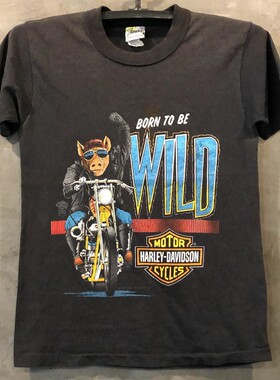 美式复古Born To Be Wild短袖T恤vintage高街休闲潮牌重磅棉半袖