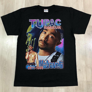 2Pac图派克西海岸嘻哈匪帮说唱潮牌短袖美式复古VTG高街纯棉T恤男