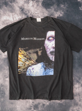 古着罕见vintage玛丽莲曼森高街穿搭潮牌宽松重磅纯棉短袖T恤男女