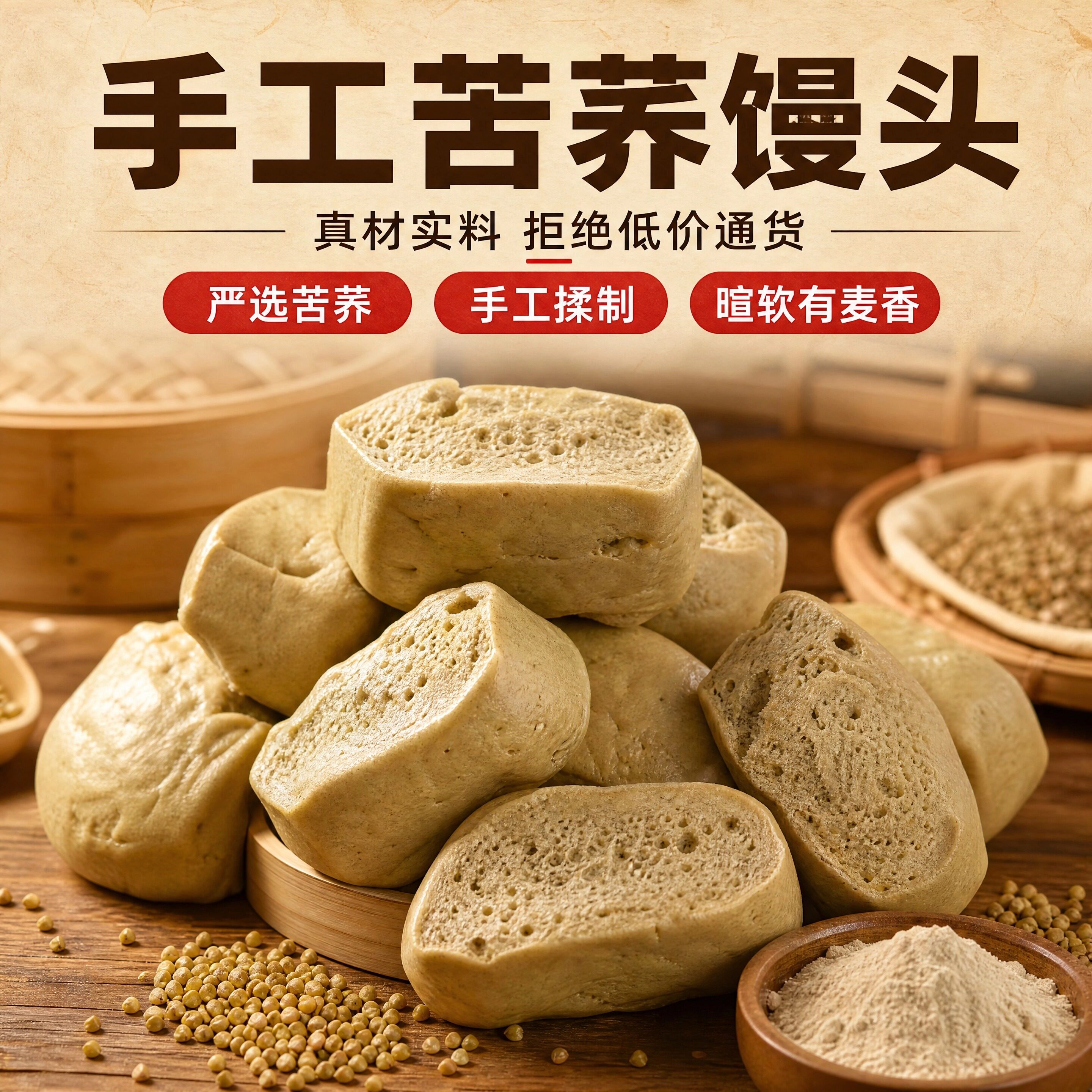 苦荞粑粑不加蔗糖杂粮馒头手工馒头农家家粑粑主食粗粮糕点20g/个