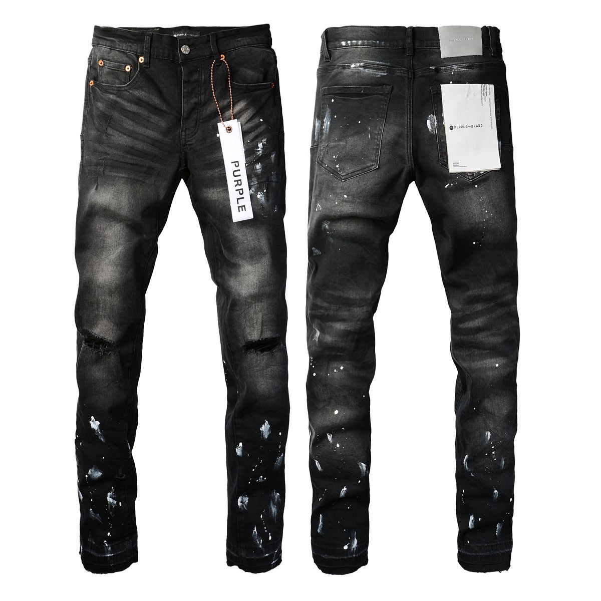 Spring and Summer European Station Trendy Brand Men's Elastic Slim-Fitting Pants Splash-Ink Graffiti Ripped Patch Casual Jeans