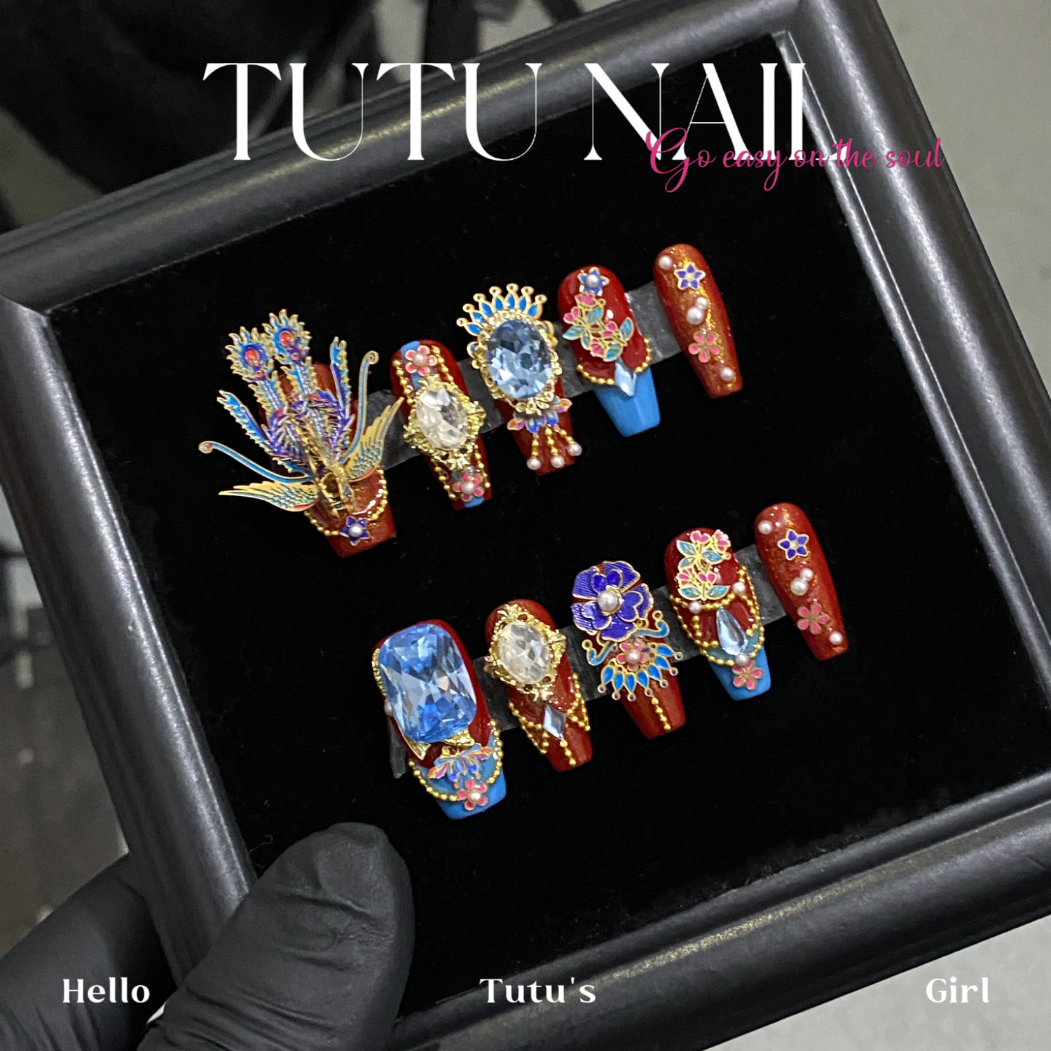 【十里红妆】TUTU NAIL手工穿戴美甲中式国风秀禾结婚甲红蓝新娘