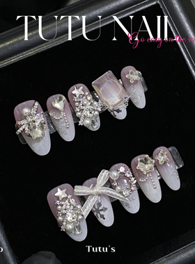 【冬日恋歌】TUTU NAIL手工穿戴甲美重工裸色蕾丝气质雪花短显白