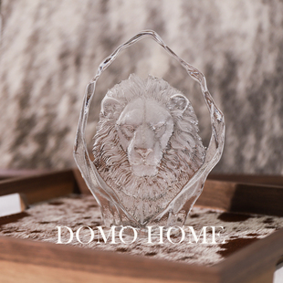 饰品 北欧水晶雕塑样板房酒店高档透明水晶3D狮子头摆件家居软装