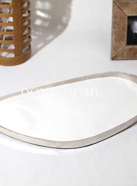 现代轻奢金属镜面托盘样板房摆件家居客厅餐桌书房收纳盘装饰品i.
