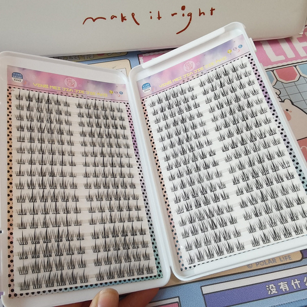32排大容量太阳花假睫毛自然纯欲淡妆细黑梗分段式睫毛书粘胶水款