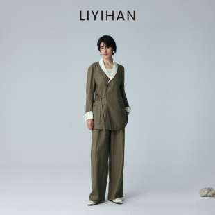 绿色上衣亚麻外套套装 LIYIHAN 通勤女西装 新款 小众设计感 2026夏季