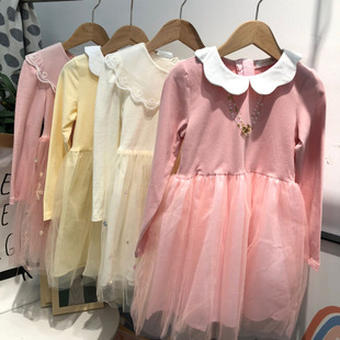 春款儿童女宝打底长袖娃娃可爱公主风连衣裙刺绣款拼接长裙中大童