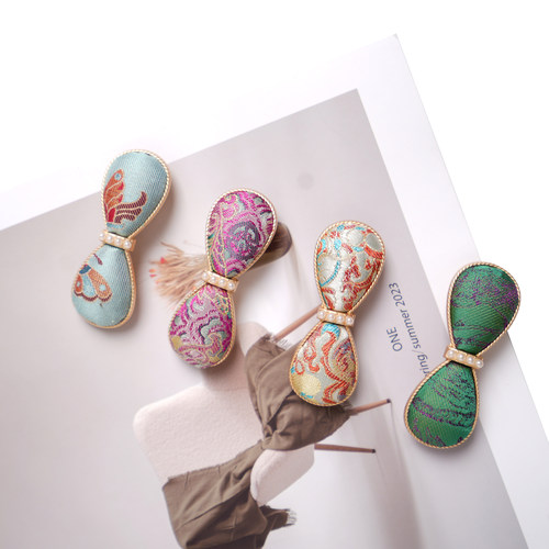 新中式宋锦珍珠蝴蝶结发夹