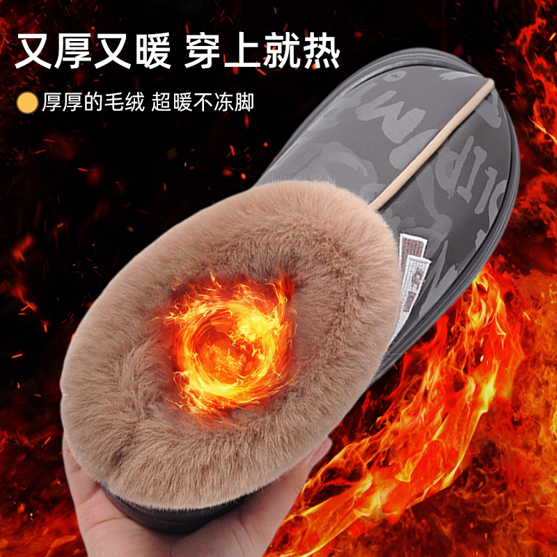 回力办公室保暖鞋男式防水防滑皮面高级感棉鞋加绒带后跟棉拖鞋女