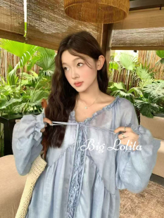 防晒衣胖MM 夏日轻盈感 飘逸薄料棉料 大萝莉大码 木耳边微胖衬衫