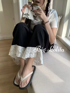 春季 200斤 层层蕾丝 阔腿裤 裤 微胖女蕾丝拼接韩版 大码 休闲西装