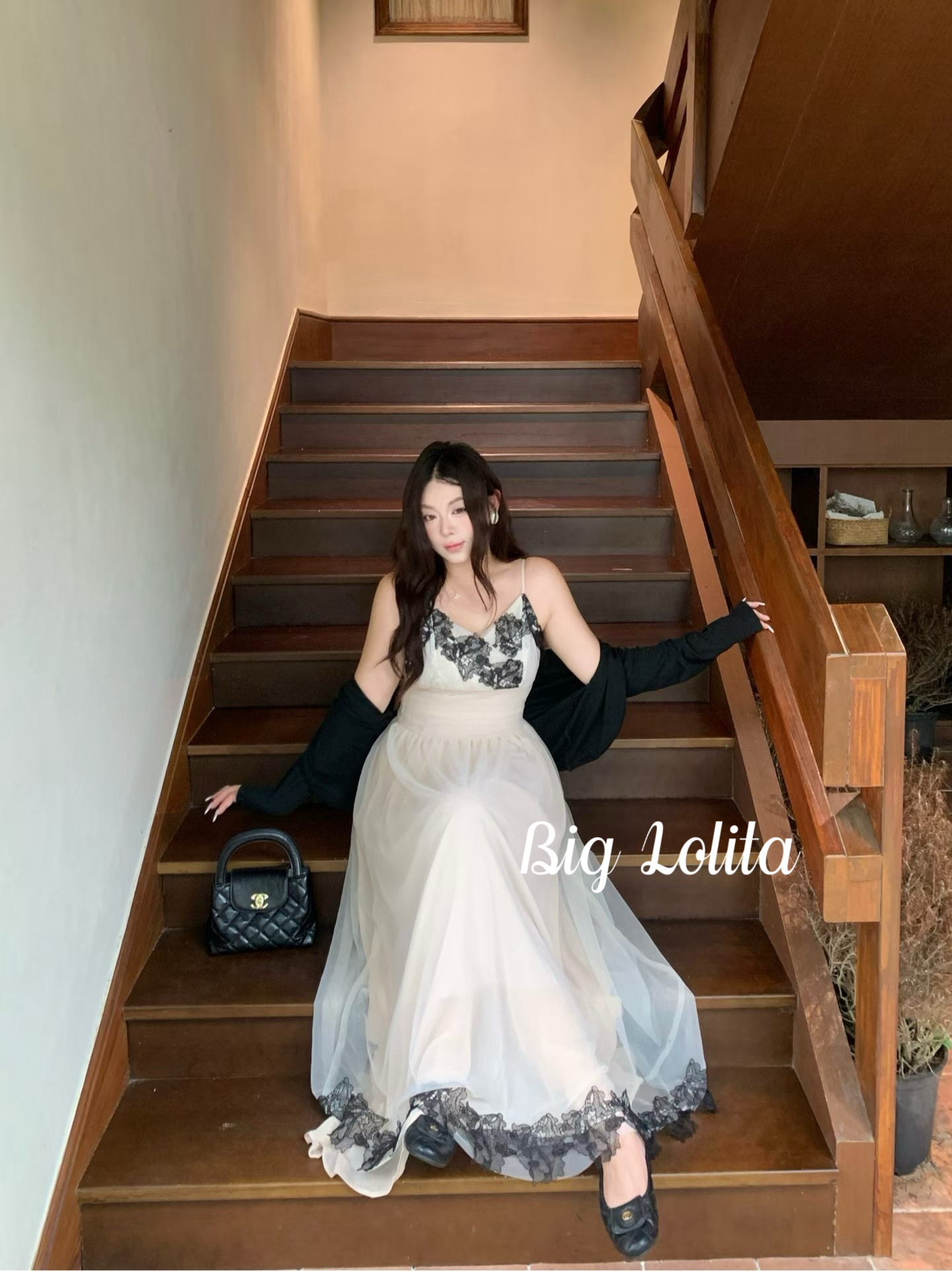 大码法式蕾丝吊带网纱连衣裙开衫两件套胖mm收腰遮肚显瘦长裙套装图片