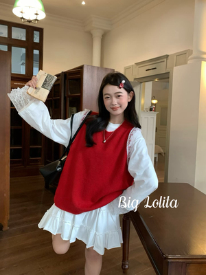 【樱桃卷】大码女装胖mm2025新款冬200斤针织马甲打底衫套装胖MM