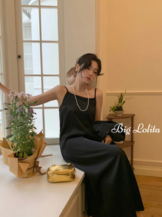 【流光岁月】大码缎面吊带连衣裙女夏季新款晚会长裙收腰长裙胖MM