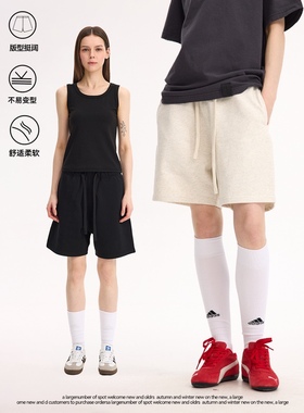UNF 450克重磅老钱风廓形毛圈卫裤宽松休闲运动短裤五分裤潮男女