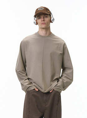 UNF 剪裁拼接长袖T恤25秋季新品美式街头弯刀袖休闲上衣打底衫男