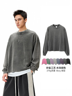 美式 UNF 新品 T恤25秋季 复古纯棉270G复古做旧水洗T 炒盐Boxy长袖