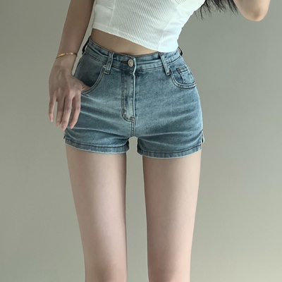 开叉紧身牛仔短裤女短裤2023夏季