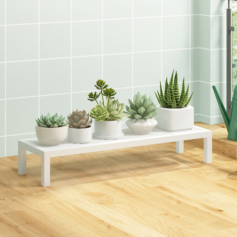 花架子客厅单层多肉窗台铁艺小盆栽托架白色阳台实木置物架落地式