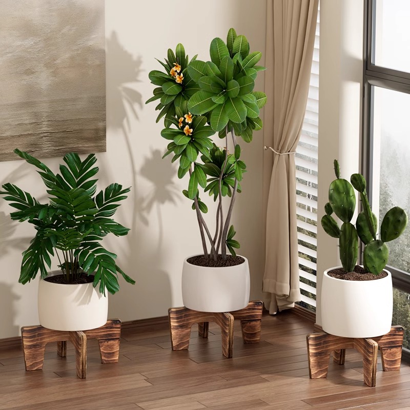 客厅花盆抬高支架增高盆栽托架底座十字小花架子实木桌面花托花台