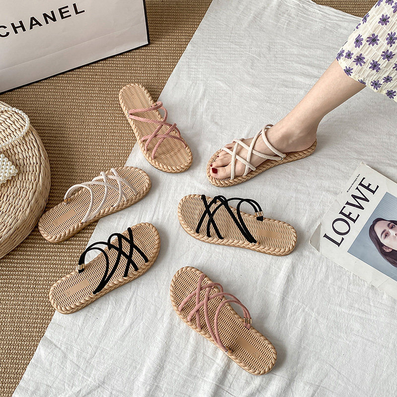 罗马凉鞋女仙女风平底外穿沙滩鞋海边2024年夏春新款网红百搭拖鞋,女鞋,一字拖,淘宝优惠券,粉丝福利购,淘宝优惠卷