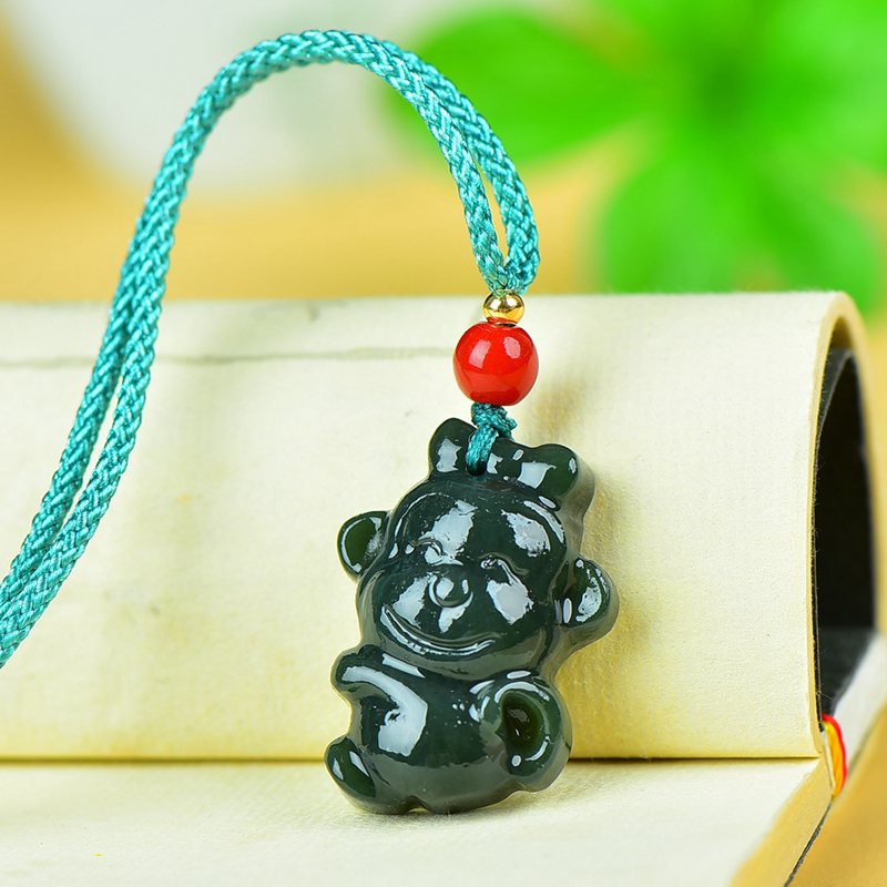 天然正品新疆和田玉青玉可爱猴吊坠女款颈饰玉器首饰挂件自戴送人