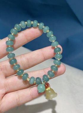 天然石英岩玉算盘珠搭配铃兰花手串简约百搭精致玉石手链饰品女款