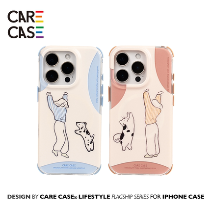 CARECASE 小猫/小狗共舞四角挂绳手机壳 适用于苹果iPhone16 15 14 Pro Max 原创设计 可爱卡通 挂绳组合磁吸