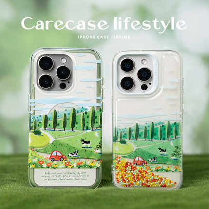 CARECASE 田园出游二合一磁吸/泡泡珠手机壳 适用于苹果15 14 13 12 Pro Max 原创设计 小清新有趣创意插画风