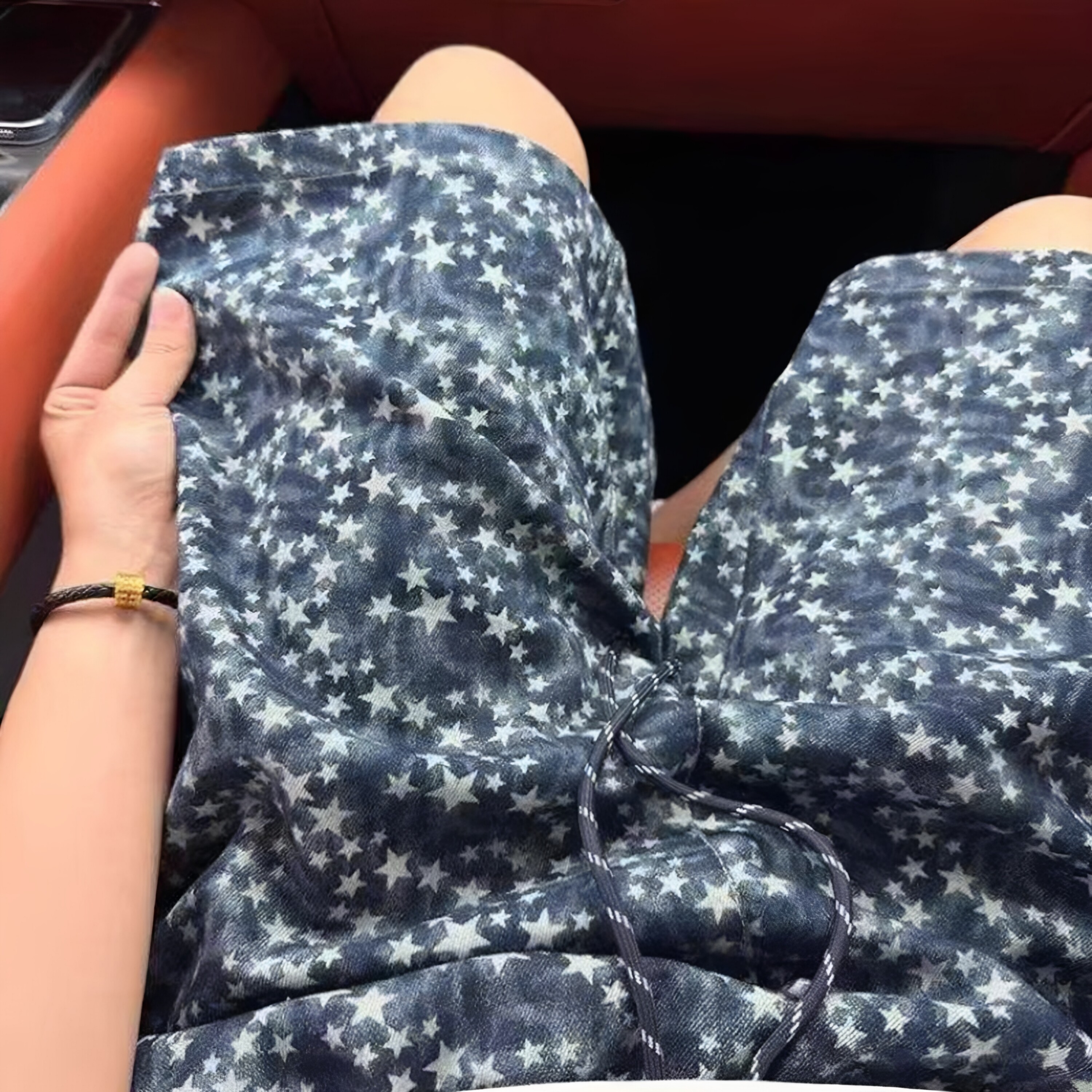 星星满印牛仔短裤男夏季宽松青少年美式高街裤子潮流百搭五分中裤