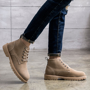 秋冬马丁靴男潮大码 45高帮真皮靴子加绒英伦中帮增高沙漠靴 男鞋