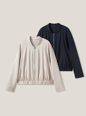 【富婆她来了】下摆松紧休闲百搭拉链螺纹领长袖外套ss28019