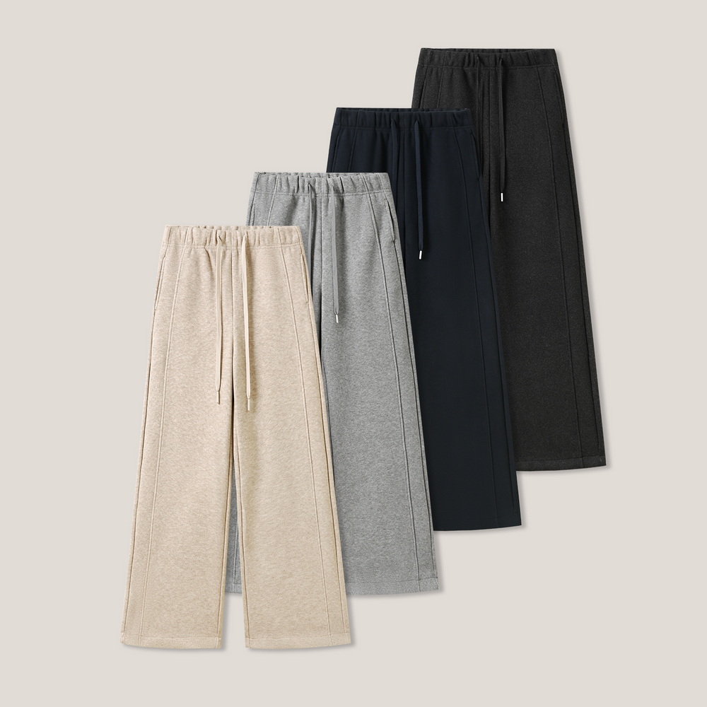 【悟空粉丝专享】简约纯色高腰宽松抽绳松紧腰休闲长裤ss26478