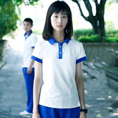 情侣左耳学生校服翻领polo衫 女短袖 t恤裤 夏装 套装 班服上衣男宽松
