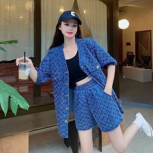 夏装新款胖mm时尚洋气阔腿运动休闲套装女宽松中袖短裤两件套显瘦