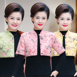 妈妈冬装护肩部颈椎短袖长护腰小棉衣加绒加厚内胆坎肩中老年女装
